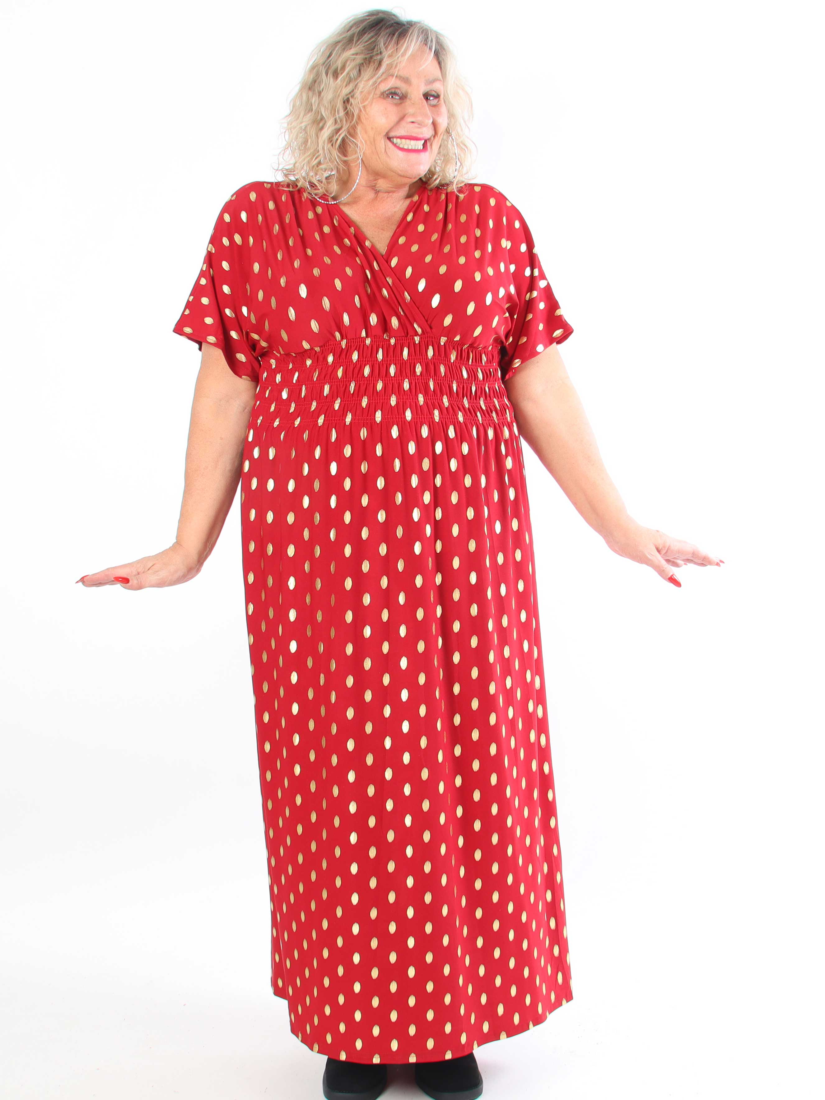 Pams Dot - Lång stretchig plus size-klänning med prickig detalj